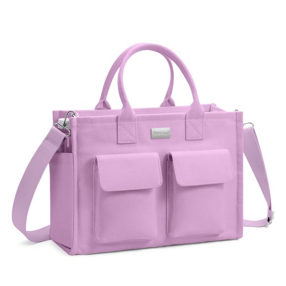 Heavy-Duty Canvas Tote Bag, Crossbody Handbag With 9 Pockets, :o) - Picture 1 of 8